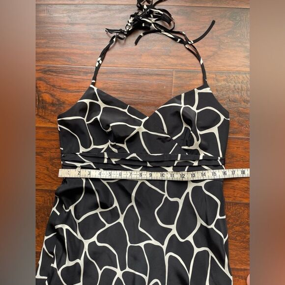ANN TAYLOR Black White Y2K Style 100% Silk Halter A-Line Dress Size 10 - Picture 7 of 9